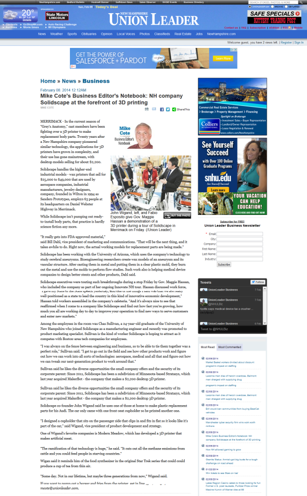 NH company Solidscape at the forefront of 3D printing